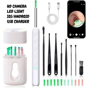 La Cire d'oreille de l'Outil de Suppression sans Fil Ear Cleaner Kit avec 1080 HD Cam&eacute;ra et Bo&icirc;tier de Rangement, Rechargeable C&eacute;rumen D&eacute;m&eacute;nageur avec 12 de l'Oreille de Pioches, de la Cire d'Oreill - Neuf