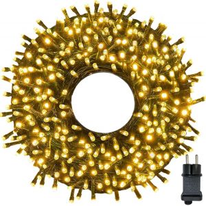 Guirlande Lumineuse Exterieure Intérieur 20m/200leds Guirlande Lumineuse Sapin En 8 Mode,Étanche Ip44,Minuterie,Fonction Mémoire,Deco Noel Exterieur Pour Chambre,Mariage,Fête,Blanc Chaud - Neuf