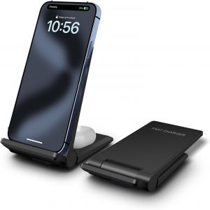 Cmjaagur-Chargeur Sans Fil 2 En 1 Pliable Chargeur Induction Rapide Pour Samsung Galaxy S Note Z Série, Iphone 8-16 Série,Google Pixel,Xiaomi, Airpod4/3/2/Pr,Galaxy Buds Série (Noir)[M1272] - Neuf