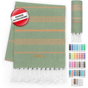 Serviette De Plage-100% Coton Bio,95 X 180 Cm,Pr&eacute;lav&eacute;,Absorbant,S&eacute;chage Rapide,Fouta Hammam,Serviette De Bain,Serviette De Voyage,Drap De Plage,Fouta De Sauna (Olive-Orange) - Neuf
