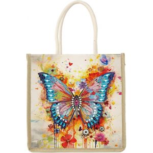 Oayew-26 X 26 Cm Diamond Painting Sac &Agrave; Provisions Papillon - Sac Fourre-Tout &Agrave; Bandouli&egrave;re En Tissu - Kit De Bricolage Peinture Diamant - Cadeau - Neuf