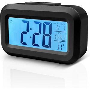 KAL-Horloge Numérique, Reveil Numerique, Alarm Réveil Led Avec Fonction Snooze, Réveil Horloge Digitale Sans Tic-Tac Avec Affichage Date, Température, Horloge De Bureau À Piles (Noir) - Neuf