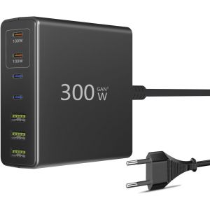 LETNERNY-300W Chargeur Usb C 7 Ports Gan Tech Chargeur Rapide Usb C, Pd Pps Double 100W, Station De Charge Pour Macbook Pro/Air, S&eacute;rie Iphone, Ipad, Samsung Et Autres - Neuf