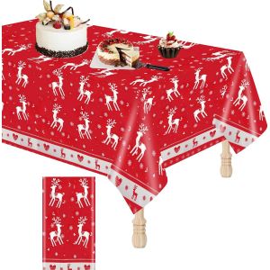 Nappe De No&euml;l Rouge En Pvc R&eacute;sistant &Agrave; L'eau Avec &Eacute;lan, R&eacute;utilisable, Grande Nappe Rectangulaire Verser Int&eacute;rieur Ou Ext&eacute;rieur, D&eacute;coration De Table De No&euml;l, 108 X 180 Cm - Neuf