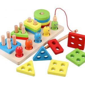 ChenQuanSarl-Montessori Jouet &Agrave; Empiler En Bois Jouets Educatifs En Bois Macaron Color Jouet De Tri De Couleurs En Bois Jeux En Bois 2 Ans Apprendre Jeu De Tri Blocs De Construction G&eacute;om&eacute;triques Joue - Neuf