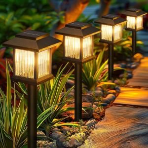 6 Pi&egrave;ces Lampe Solaire Exterieur Jardin, Lumiere Solaire Exterieur Moderne 3x Plus Lumineux Avec Led Blanc Chaud, Design Transparent Lampes Solaires Pour Pelouse, Terrasse, Cour, Cadeaux - Neuf