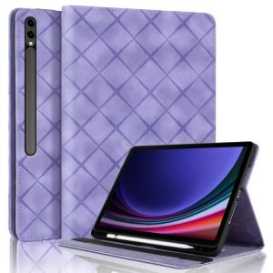 &Eacute;tui en cuir emboss&eacute; rhombique pour Samsung Galaxy Tab S10+ / S9 FE+, Violet - Neuf