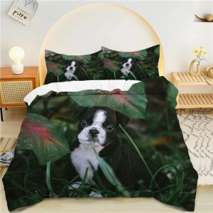 Parure De Lit X Enfant Plantes Vertes, Bouledogue Housse De Couette X Microfibre Housse Couette Personne Avec Fermeture &iquest;&iquest;Clair, Ensemble De Literie Avec Taie D'oreillers X Cm - Neuf
