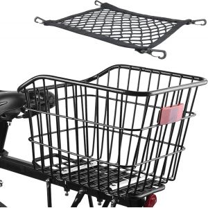 Panier Vélo Arrière, 20l Avec Accessoires De Montage, Filet À Bagages, Et Réflecteur, Metal Noir - Neuf