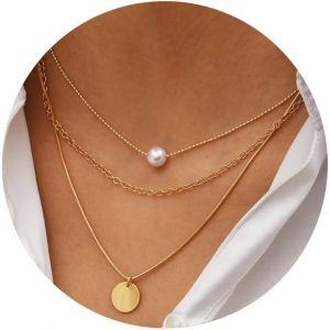 Kal-Collier Femme Or Multirang 14k Plaqué Or Femme Sautoir Colliers Long Fantaisie Boheme Cordon Collier Pour Pendentif Croix Et Rond Perle Chaine Idee Cadeau Anniversaire Bijoux Enfant Ado Fille - Neuf