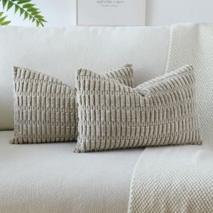 Cauc-Lot De 2 Housses De Coussins En Velours C&ocirc;tel&eacute; D&eacute;coratif Canap&eacute; Taie D'oreiller Doux Decoration Pour Maison Salon Chambre Canap&eacute; D&eacute;coration 40x60cm (Taupe) - Neuf