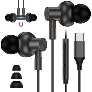 KALANKA-&Eacute;couteurs intra-auriculaires avec c&acirc;ble USB C pour iPhone 17 17Pro 16 16e 15 Pro Max Plus, USB C avec c&acirc;ble magn&eacute;tique type C, &eacute;couteurs pour Samsung Galaxy A36 5G A17 A16 A56 A55 S25 Ultra S - Neuf