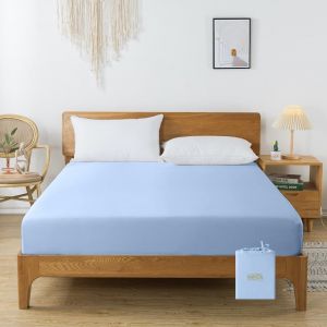 Ulteronixshop-Drap Housse 160x200cm, 35cm Grand Bonnet Pour Matelas Epais, En Bambou-Soie V&eacute;g&eacute;tale, Bleu, 2 Personnes, Linge De Lit Soyeux Et Comfortable - Neuf