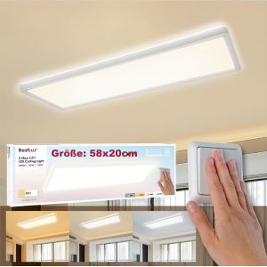Subzonal-Plafonnier &Agrave; Led, 3 Niveaux Cct 3000k/4000k/6500k 58x20cm 24w 3000lm Ip44 Panneau &Agrave; Effet R&eacute;tro-&Eacute;clair&eacute; Pour Salon Cuisine Salle De Bains, Ultra-Mince - Neuf