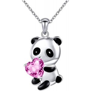 Kal-Collier Ras Du Cou Argent Panda Blanc Coeur Cristal Ours Pendentif Chaîne Amour Charme Mignon Animal Bijoux Cadeau Pour Femmes Filles - Neuf