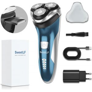 (2024 New) Men's Electric Shaver,Beard Trimmer with 4D Rotating Heads, Rechargeable Wet and Dry Shaver with LED Display, IPX7 Waterproof Shave Navy Blue - Neuf