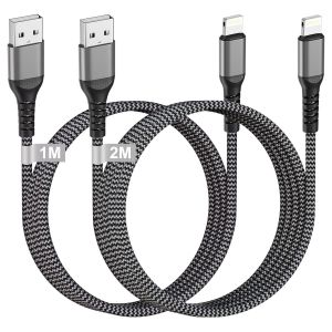 Cable iPhone 1M+2M [Certifi&eacute;s MFi], C&acirc;ble USB vers Lightning Nylon Charge Rapide pour iPhone 14/13/12/11/X/8/7, iPad, AirPods - Neuf