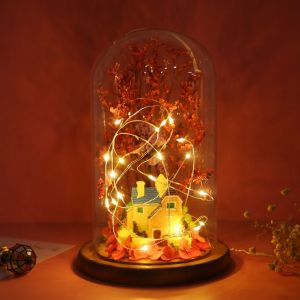 Lampe USB en forme de fleur eternelle avec couvercle en verre, decoration d'interieur, cadeau de festival - Neuf