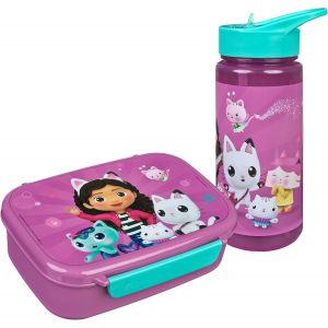 Gabby's Dollhouse Set de Vaisselle pour Enfants-Set composé d'une boîte à Pain et d'une Gourde-pour Enfants à partir de 4 Ans-en Plastique-sans BPA - Neuf
