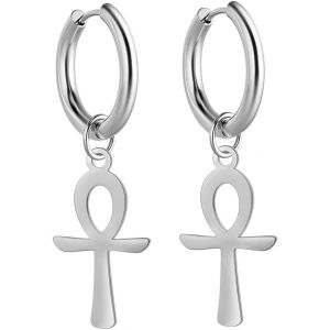Kal-&Eacute;gyptien Ankh Croix Pendentif Boucles D'oreilles En Acier Inoxydable Dangle Hoop Boucles D'oreilles Cl&eacute; De Vie Amulette Classique Croix Bijoux Pour Femmes Hommes - Neuf