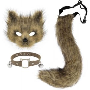 Trahoo-Ensemble De Collier En Cuir Synthétique Avec Masque De Renard Et Queue De Loup Et Collier En Cuir Pour Fête D'halloween - Neuf