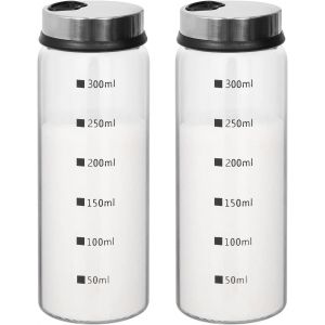 2 Bocaux à Epices En Verre Rond,Bocaux En Verre Epices,Pot à Epices En Verre,Contenant Epices En Verre,Forme Ronde Bocaux Epices,Ensemble de Pot Epices Contenir Etiquette Epices (300ml) - Neuf