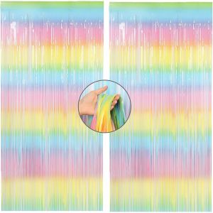 Cmjaagur-Lot De 2 Rideaux &Agrave; Franges En Feuille D'aluminium, Rideaux M&eacute;talliques Scintillants Pour F&ecirc;te D'anniversaire, Mariage, Photo, No&euml;l, Halloween, D&eacute;corations De F&ecirc;te Disco (1 X 2 M)[M603] - Neuf