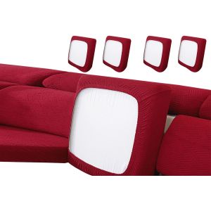 Lot de 4 housses de coussin extensibles pour canap&eacute; - Rouge vin - Neuf