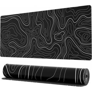 KALANKA-&iquest; Grand tapis de souris de jeu, sous-main minimaliste et cool pour clavier et souris, 80 x 30 x 0,3 cm, imprim&eacute; carte topographique, noir - Neuf
