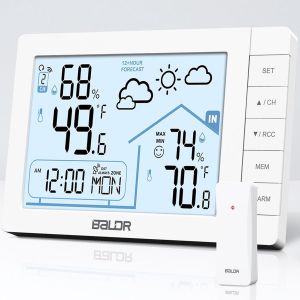 SUBZONAL-Station M&eacute;t&eacute;o sans Fil avec Capteur Ext&eacute;rieur Thermom&egrave;tre Int&eacute;rieur/Ext&eacute;rieur Horloge Radio-Pilot&eacute;e avec Pr&eacute;visions, Hygrom&egrave;tre, Alarme et Snooze - Neuf
