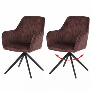 Lot de 2 chaises de salle &agrave; manger HWC-L79, chaises de cuisine avec accoudoirs pivotants et retour automatique, velours 440 g/m&sup2;aspect daim, marron terracotta - Neuf