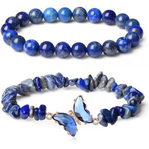 Eryi-2 Pcs Bracelet Femme 8mm Pierres Bracelet Améthyste Et Bracelet Irrégulier En Pierre Papillon Bracelet En Cristal Elastique Bracelet Bijoux Cadeaux Pour Femmes Et Filles - Neuf