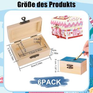 Tianyi-Petit Coffre En Bois, 6 Pièces Mini Coffre Au Trésor En Bois, Caisse Au Trésor En Bois Rectangulaire Avec Couvercle À Charnières, Petite Caisse En Bois, Convient Pour Ranger - Neuf