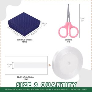 Kalanka-Lot De 17 Boîtes Cadeaux En Carton Avec Ruban Taché Et Ciseaux, Boîtes De Rangement À Bijoux Avec Couvercles Et Coton Pour Bagues, Colliers, Bracelets, Boucles D'oreilles (Bleu Foncé) - Neuf