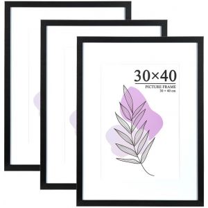 Cmwx-Lot De 3 Cadres Photo Noirs 30 × 40 Cm Avec Passe-Partout Avec Verre Acrylique, Cadre Pour Affiche, Certificat, Cadre Autoportant Et Montage Mural - Neuf