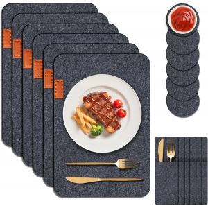 Sjzg-Sets De Table Et Dessous De Verre Lavables, Rectangulaires R&eacute;sistant &Agrave; La Chaleur Et Antid&eacute;rapant Lot De 18 Sets De Table Et Dessous De Verre Avec Couvre-Couverts (Rectangulaire) - Neuf