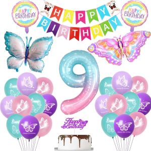 Ballon 9 Ans Papillon Decoration Anniversaire, Color&eacute; Papillons 9 Ans Decoration Anniversaire Fille, Papillons 9 Ans Anniversaire Fille D&eacute;co, Papillons Ballon 9 Ans Fille Color&eacute; - Neuf