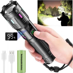 Lampe Torche Led Ultra Puissante 500000 Lumens, Rechargeable, Longue Portée, Tactique, Zoomable, 5 Modes D'éclairage, Affichage Lcd De La Puissance - Neuf