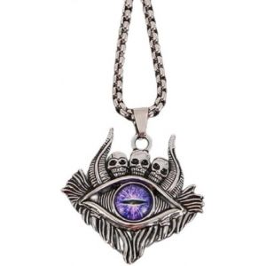 Kal-Collier T&ecirc;te De Mort Gothique Pour Hommes, Collier Pendentif Cr&acirc;ne De D&eacute;mon Mauvais ?il Avec Cha&icirc;ne De 27,6 Po, Collier T&ecirc;te De Mort Viking Nordique - Neuf