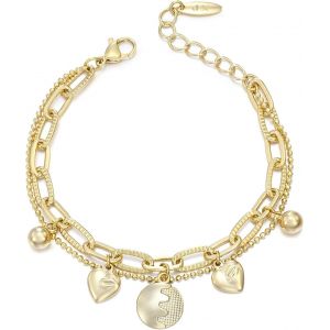 Kgabery-Bracelet Plaqué Or En Couches Avec Pendentifs C?Ur Double Chaînes Bracelet Réglable Léger Et Confortable Bracelet Pour Femme Cadeaux Bijoux - Neuf
