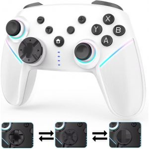 Hljhj-Manette Switch Sans Fil Pour Nintendo Switch/Lite/Oled/Pc, Manette Switch Pro Avec Led Rgb 9 Couleurs,Batterie 950 Mah,Programmable,Wake Up,Turbo,6 Axis Gyro,Dual Vibration,Blanc - Neuf