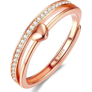 Kal-Bague Argent 925 Femme Bague Coeur Reglable Bague Plaqué Or 14k Bague Empilables Cz Alliance Femme Bague De Fiancailles Bague Promesse Mariage Bague Pouce Bague Femme Argent Bague Femme Or - Neuf