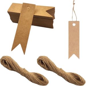 Tianyi-Lot De 200 Étiquettes Cadeaux Et Étiquettes En Papier Kraft - 2 X 7 Cm - Avec Ficelle De Jute Naturelle De 40 M - Pour Décoration De Mariage, Noël, Emballage Cadeau, Projets De Bricolage, Arti - Neuf