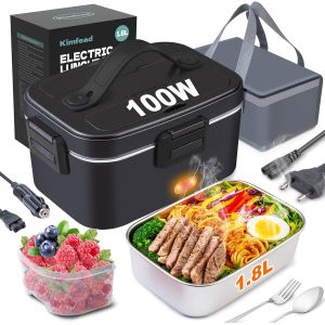 Ulteronixshop-Gamelle Chauffante 100w Lunch Box Chauffante Boite Chauffante Repas 1.8l Acier Inoxydable D&eacute;tachable Pour Voiture Camion Bureau 12v/24v/230v Avec Sac(1.8l-Noir) - Neuf