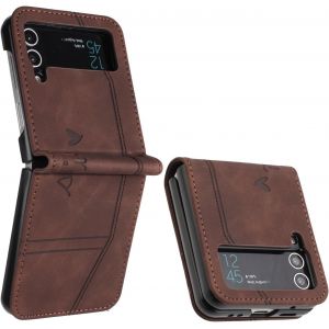 Kal-Coque Pour Samsung Galaxy Z Flip 3, Etui Coque Samsung Z Flip 3, Housse Samsung Z Flip 3, Protection Etui À Rabat Housse En Cuir Pu Avec Antichoc Tpu Flip Housse Pour Samsung Z Flip 3 (Braun) - Neuf