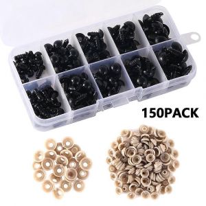 150 pcs poupée faisant des yeux noir plusieurs tailles bricolage artisanat animaux en peluche résine bouton yeux pour jouet en peluche crochet poupées artisanales - Neuf