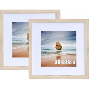FCHHK-Cadre photo 30x30cm Cadre en bois avec passe-partout Cadre MDF en set de 2,Cadre photo pour documents, photos, posters, puzzles - Neuf