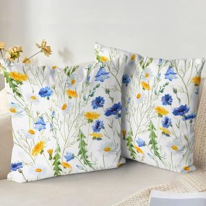 CAUC-Lot de 2 housses de coussin 55 x 55 cm - Housses de coussin d&eacute;coratives douces double face &agrave; motif floral pour canap&eacute;, lit, jardin, ext&eacute;rieur, d&eacute;coration printani&egrave;re avec fermeture &eacute;clair - Neuf