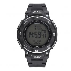 Smael Montre Num&eacute;rique &Eacute;tanche Pu Sangle Arri&egrave;re Lumi&egrave;re Ronde Montre-Bracelet &Eacute;lectronique Noir Blanc - Neuf