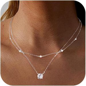 Kalanka-Colliers Femme Argent, Collier Pendentif Pour Femmes, Double Collier Femme Colier, Longueur Ajustable Collier Femme, Cadeau Pour Anniversaire,Noël,Fête Des Mères,Saint Valentin - Neuf